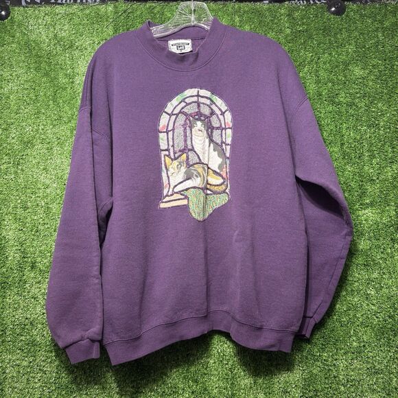 Vintage Lee Heavyweight Cat Hand Stitched Patchwork Purple Crewneck Men’s XL - Picture 1 of 6